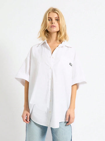Front Button Short Sleeve Simple Blouse, Casual For Everyday Wear