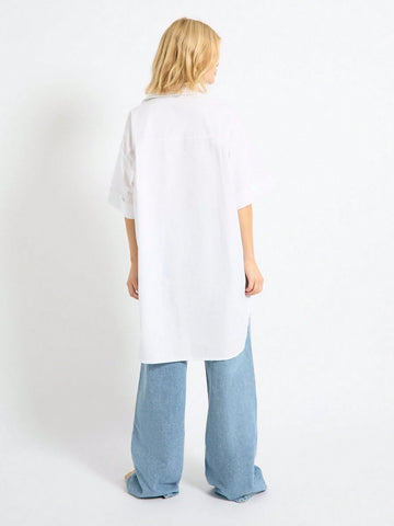 Front Button Short Sleeve Simple Blouse, Casual For Everyday Wear