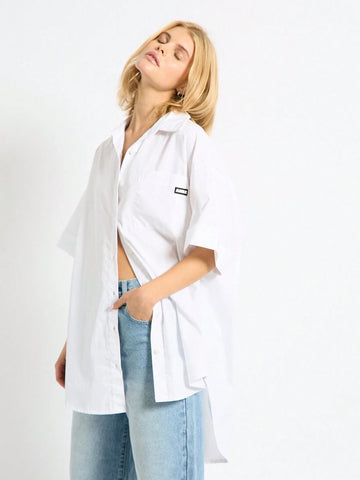 Front Button Short Sleeve Simple Blouse, Casual For Everyday Wear