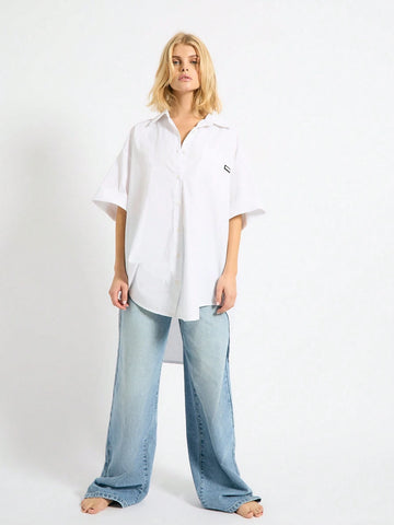 Front Button Short Sleeve Simple Blouse, Casual For Everyday Wear