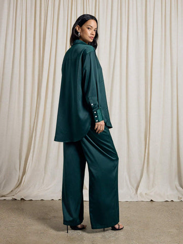AiiRZ Oversized Satin Shirt And Trouser Co Ord