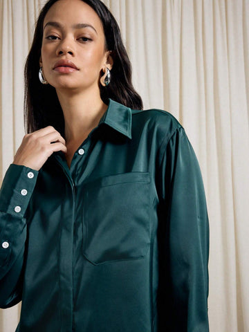 AiiRZ Oversized Satin Shirt And Trouser Co Ord