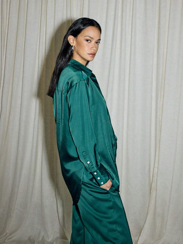 AiiRZ Oversized Satin Shirt And Trouser Co Ord