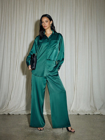 AiiRZ Oversized Satin Shirt And Trouser Co Ord