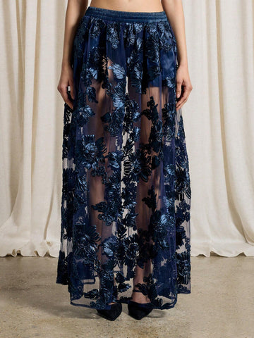 AiiRZ Sheer Flower Volume Maxi Skirt