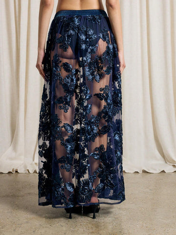 AiiRZ Sheer Flower Volume Maxi Skirt