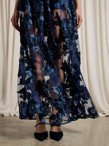 AiiRZ Sheer Flower Volume Maxi Skirt