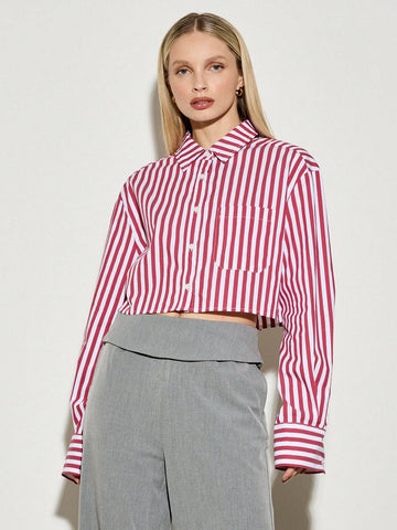 Striped Cropped Shirt With Matching Bow Tie