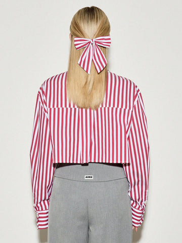 Striped Cropped Shirt With Matching Bow Tie