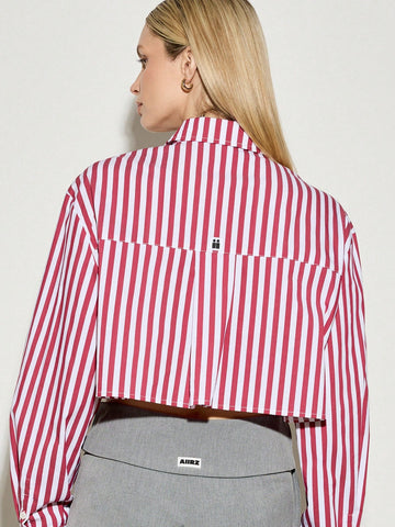 Striped Cropped Shirt With Matching Bow Tie