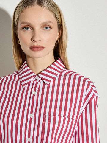Striped Cropped Shirt With Matching Bow Tie