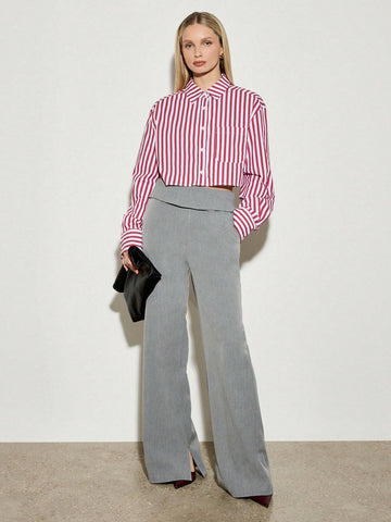 Striped Cropped Shirt With Matching Bow Tie