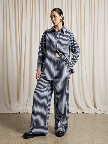 AiiRZ Striped Shirt & Wide Leg Trouser Set