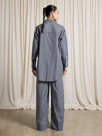 AiiRZ Striped Shirt & Wide Leg Trouser Set