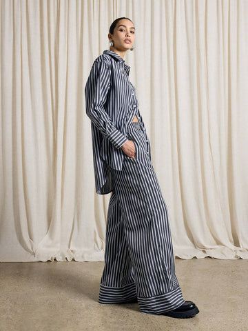 AiiRZ Striped Shirt & Wide Leg Trouser Set