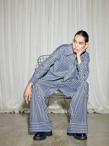 AiiRZ Striped Shirt & Wide Leg Trouser Set