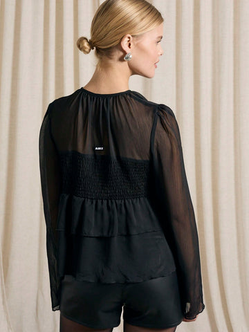 Tiered Blouse With Fluted Sleeves