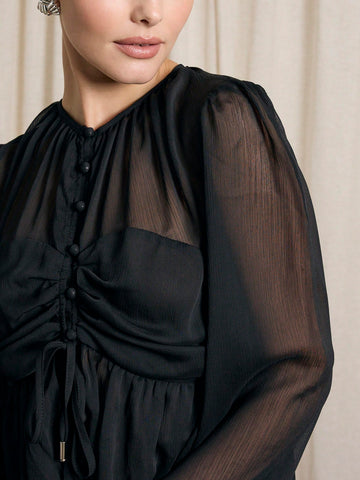 Tiered Blouse With Fluted Sleeves