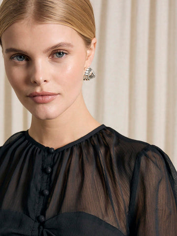 Tiered Blouse With Fluted Sleeves