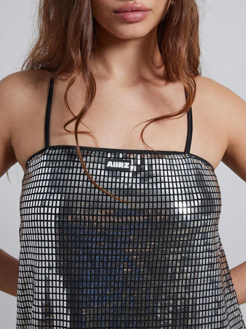 AiiRZ Women Fashion Metal Letter Suspenders Mini Dress, Aiiiz Brand