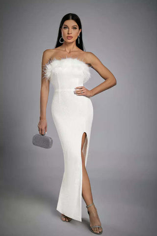 Alayna White Feather Sequin Dress