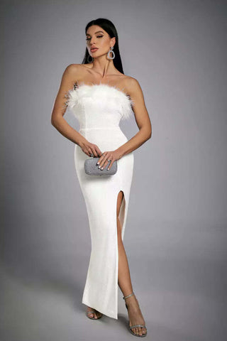 Alayna White Feather Sequin Dress