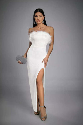 Alayna White Feather Sequin Dress