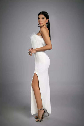 Alayna White Feather Sequin Dress
