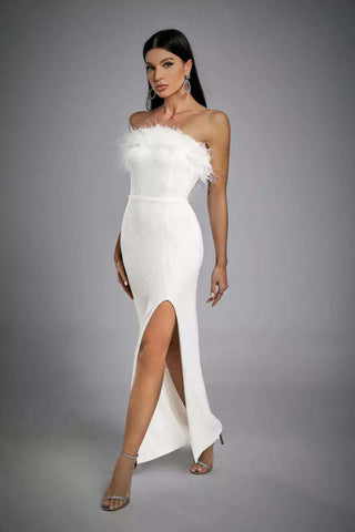 Alayna White Feather Sequin Dress