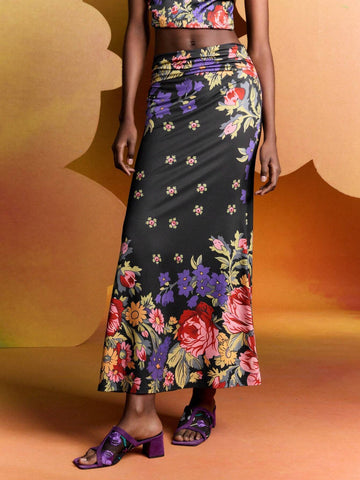 Alice McCall Designer Floral Print Ruched Mermaid Hem Skirt