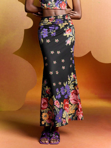 Alice McCall Designer Floral Print Ruched Mermaid Hem Skirt