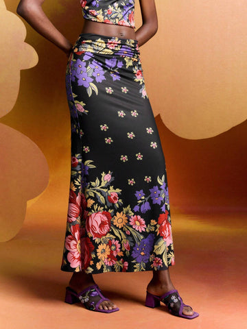 Alice McCall Designer Floral Print Ruched Mermaid Hem Skirt