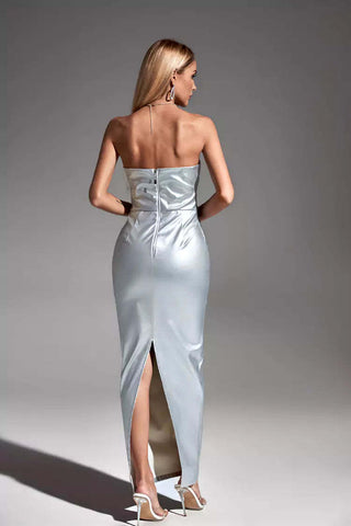 Alivia Silver PU Maxi Dress