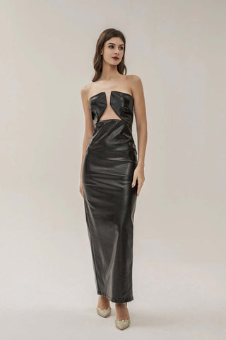 Alivia Silver PU Maxi Dress