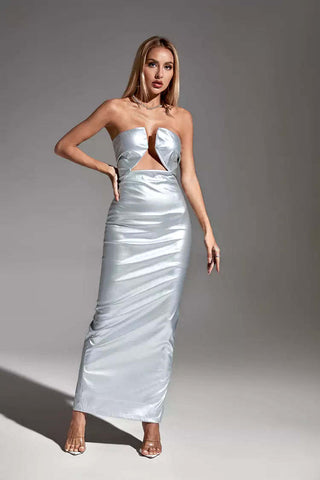 Alivia Silver PU Maxi Dress