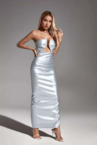 Alivia Silver PU Maxi Dress