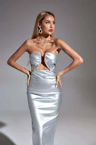 Alivia Silver PU Maxi Dress