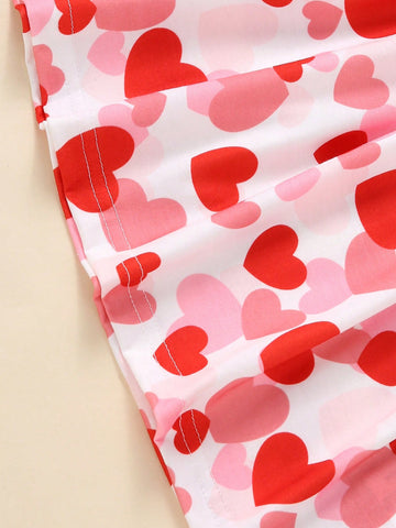 All-Over Heart Print Long Sleeve Round Neck Dress, Spring/Summer