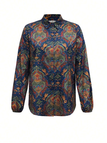 Allover Allover Print Front Button Casual Long Sleeve Shirt
