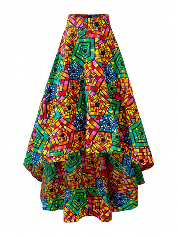 Allover Print High Low Hem Skirt