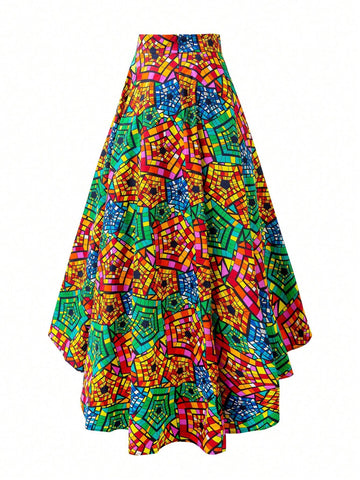 Allover Print High Low Hem Skirt