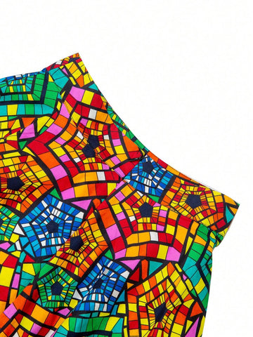 Allover Print High Low Hem Skirt