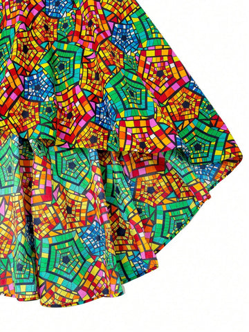 Allover Print High Low Hem Skirt