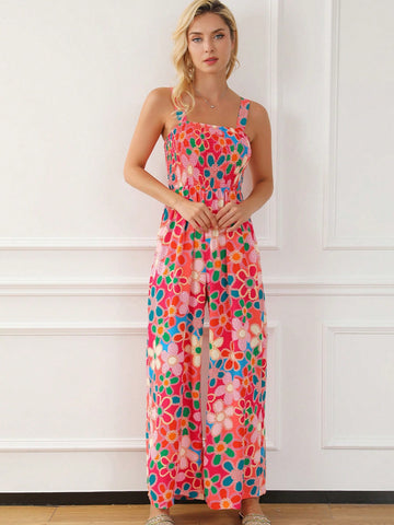 Allover Print Slant Pocket Tank Jumpsuit