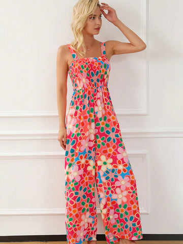 Allover Print Slant Pocket Tank Jumpsuit