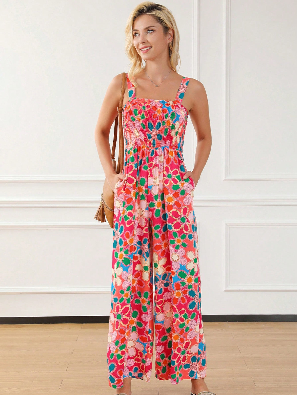 Allover Print Slant Pocket Tank Jumpsuit