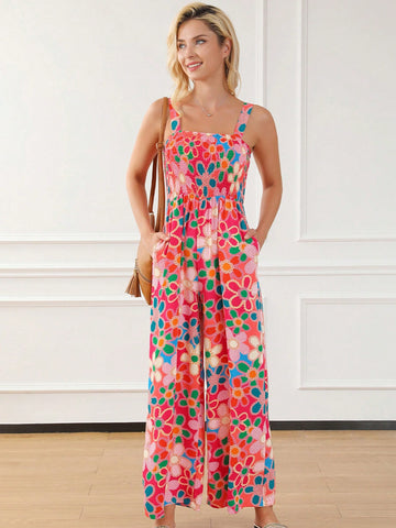 Allover Print Slant Pocket Tank Jumpsuit