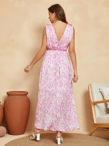 Allover Print V Neck Dress