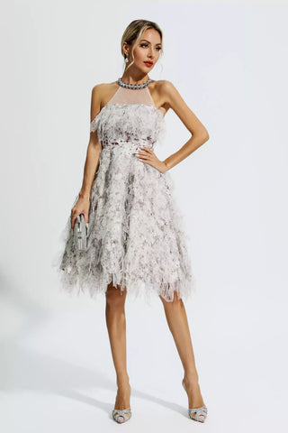 Alma Coffee Sleeveless Floral Diamond Dress