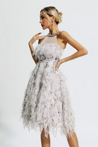 Alma Coffee Sleeveless Floral Diamond Dress